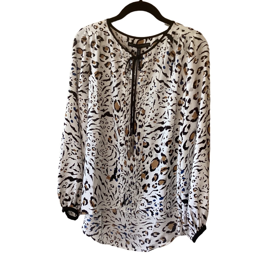 NEW White House Black Market Oversized XS Leopard Print Hi-Low Long Sleeve Top